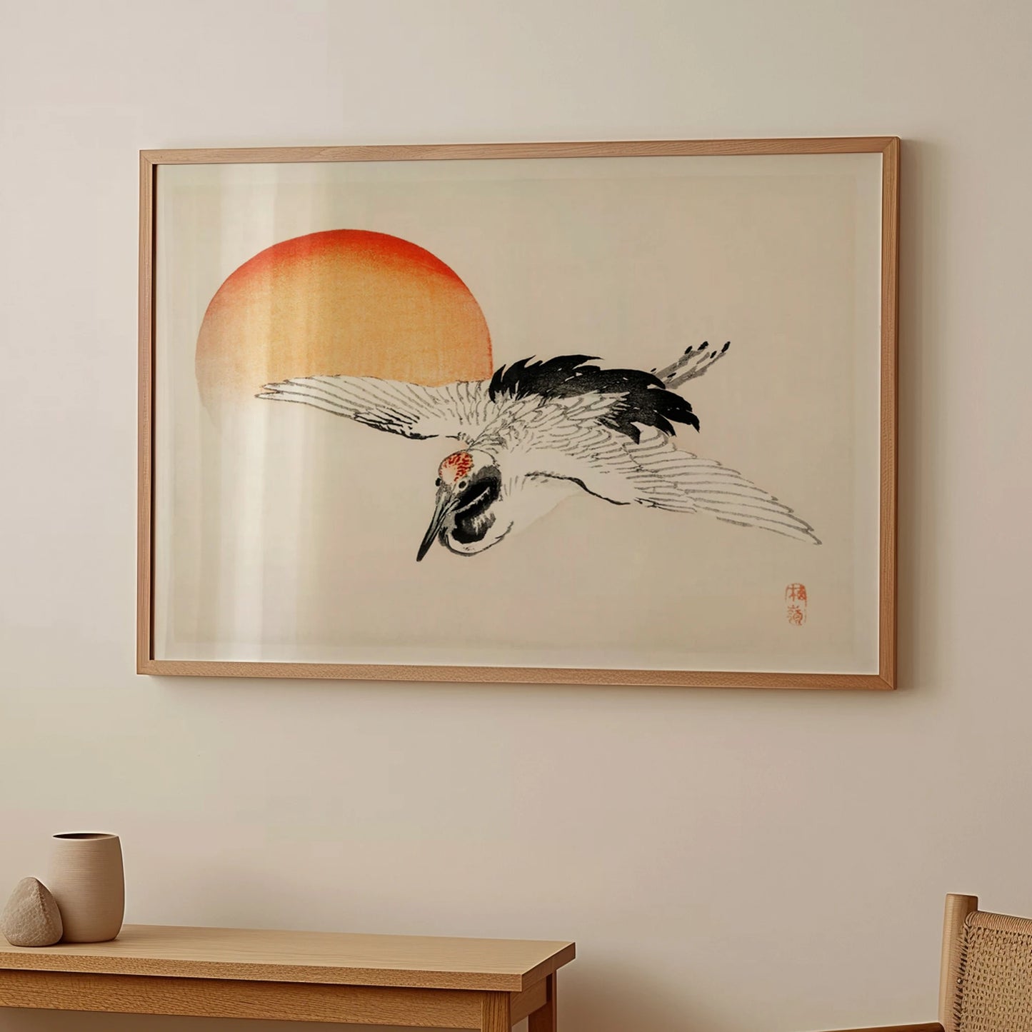 Flying Crane Sunrise Canvas Wall Art | Minimalist Print Decor