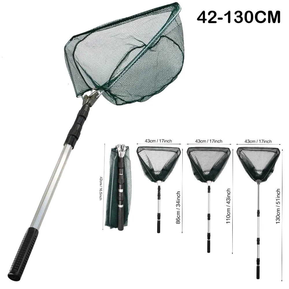 Triangle Fishing Landing Net with Telescoping Pole Handle Easy Catching or Releasing Fishing Net for Fly Trout Carp Course Sea Peaceful Pleasures Health and Wellness 42-130CM