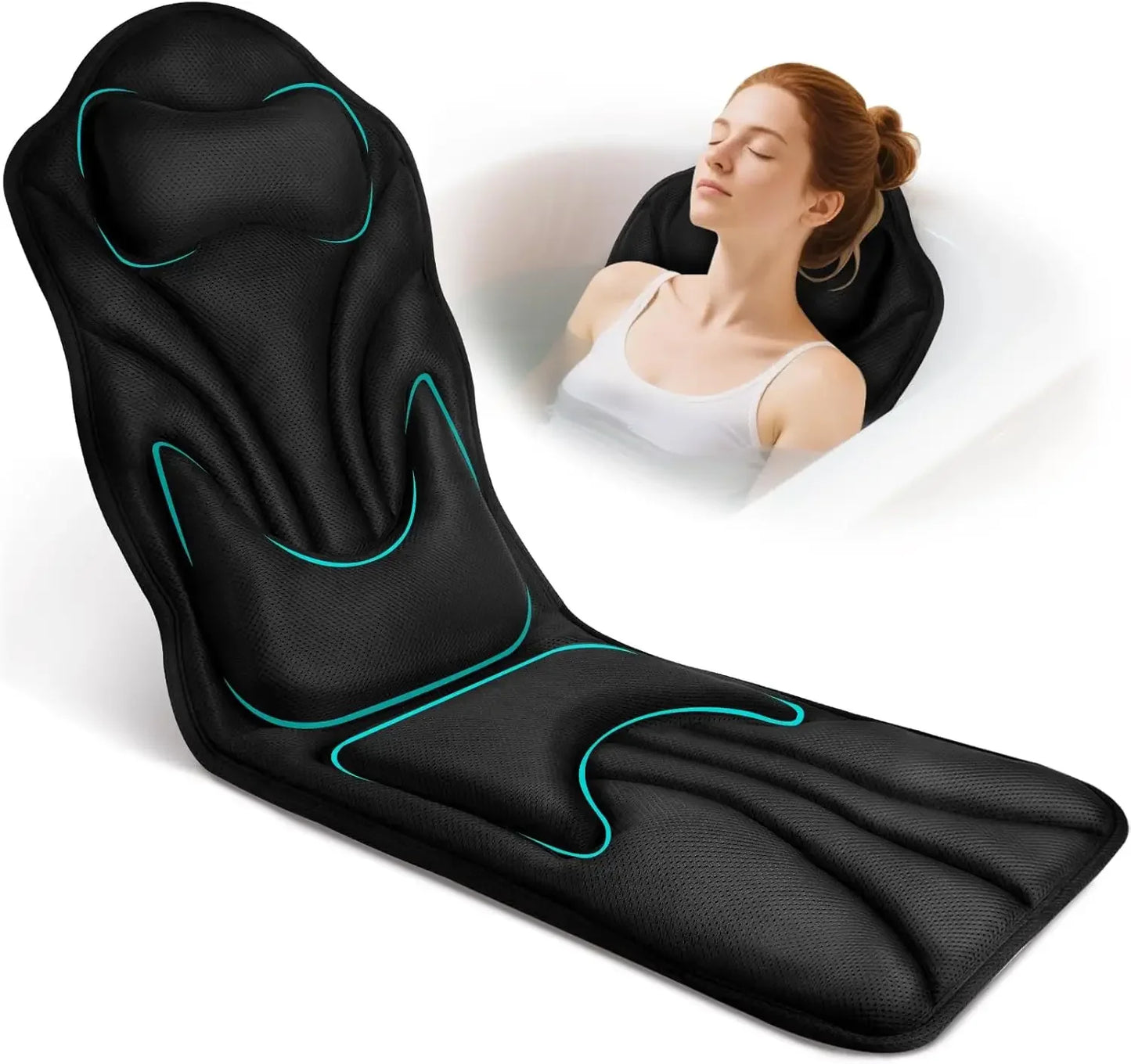 Full Body Bathtub Pillow with Ergonomic Support, Non-Slip Suction Cups & Dual Hooks for Relaxation, 51'' x 17'' Peaceful Pleasures Health and Wellness United States