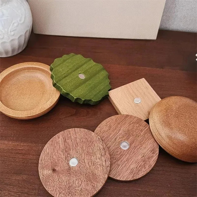 6PCS Hamburg Shape Teacup Tray 6 In 1 Solid Wood Coaster Table Cupcake Snack Dessert Pads Anti-slip Burger Insulation Cup Mat Peaceful Pleasures Health and Wellness Orange M Round