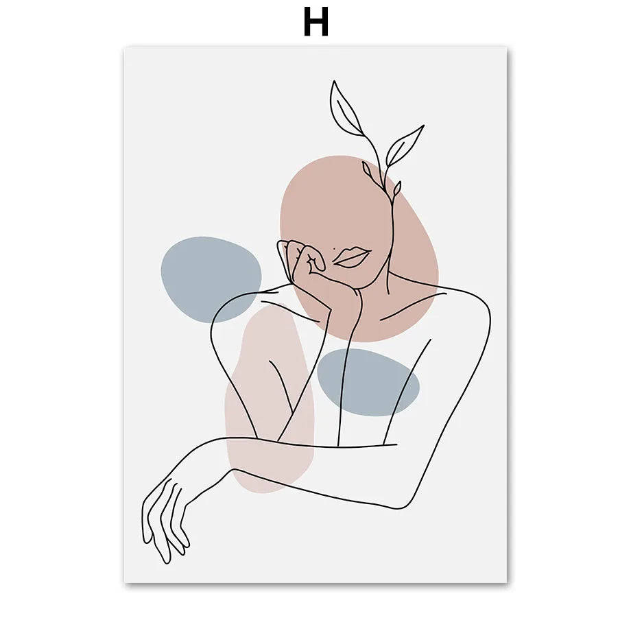 Abstract Flower Girl Line Art Canvas Print | Nordic Wall Decor