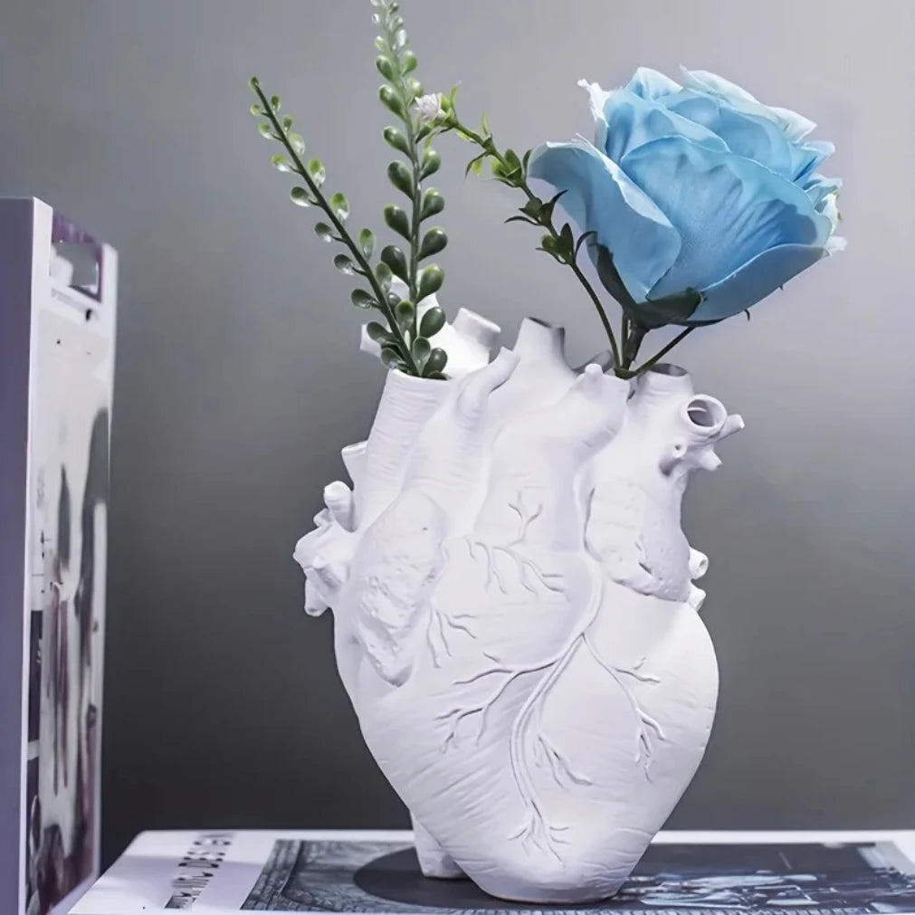 Black Anatomical Heart Vase | Resin Halloween Home Decor