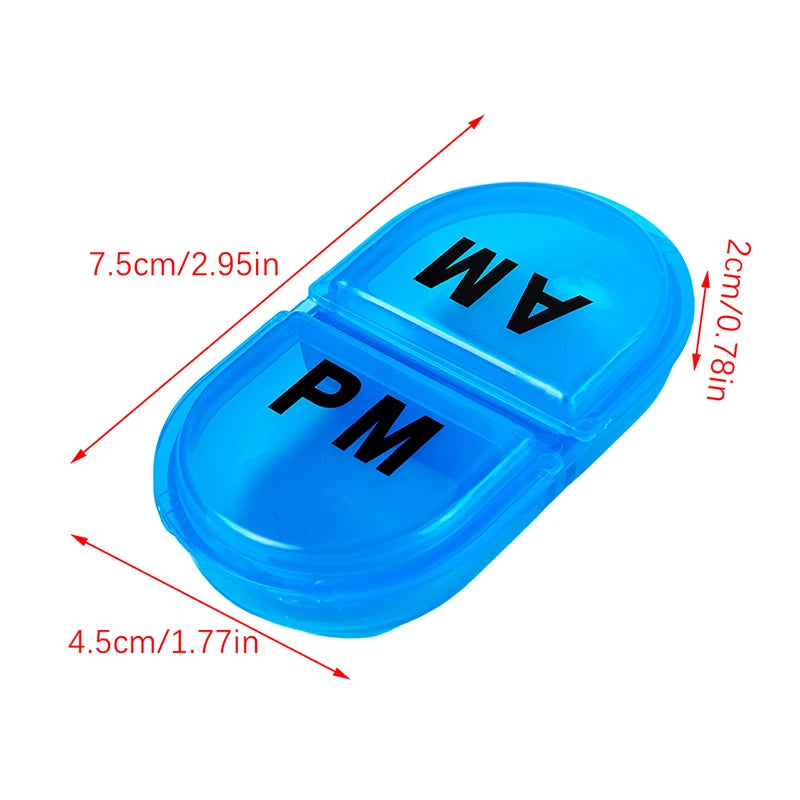 2 Grids Waterproof Pill Organizer Portable Oval Pill Box Pill Container Daily AM&PM Containers Peaceful Pleasures Health and Wellness