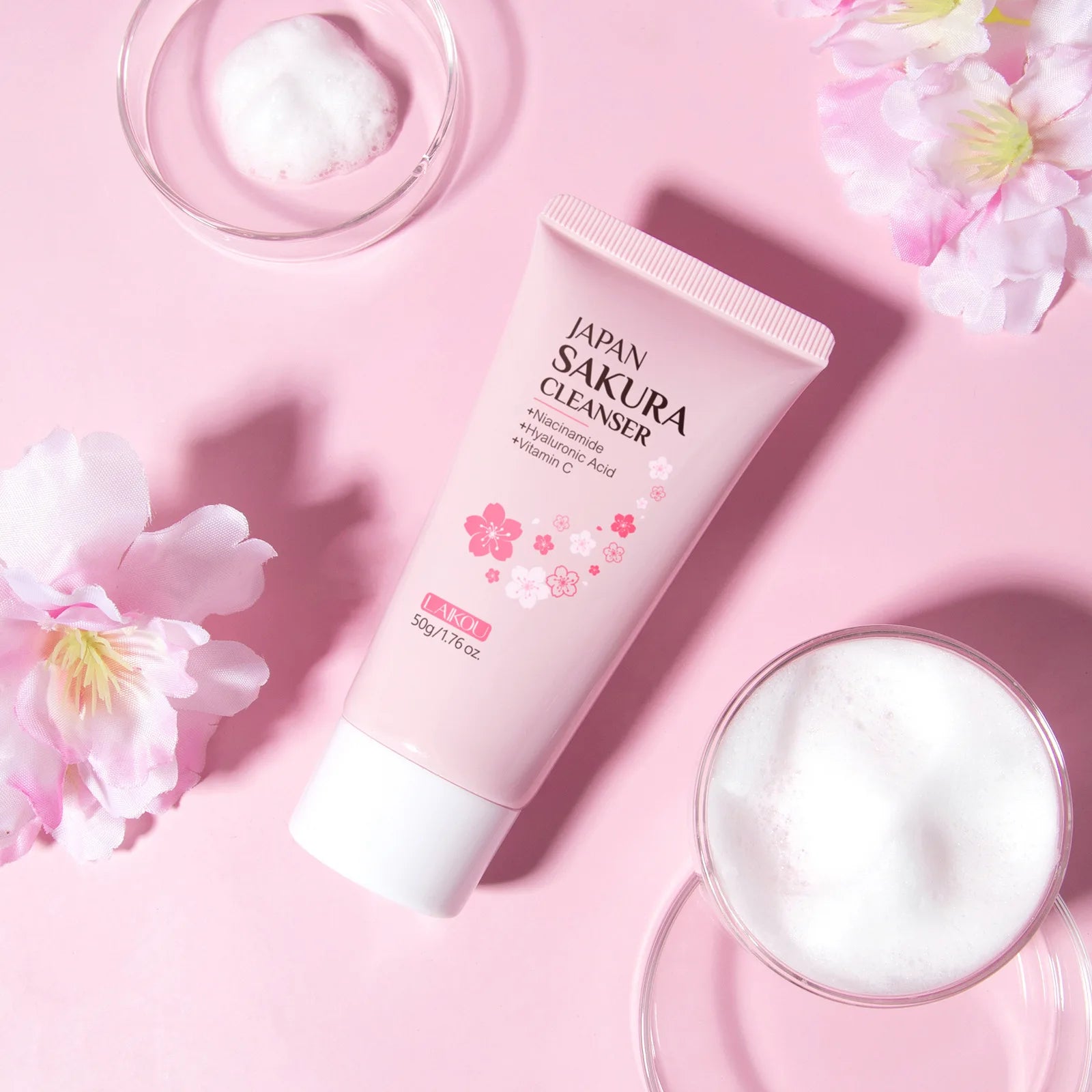 Laikou Sakura Facial Cleanser Deep Cleansing Pores Oil Control Moisturizing Brightening Face Wash Gentle For All Skin Types 50g Peaceful Pleasures Health and Wellness
