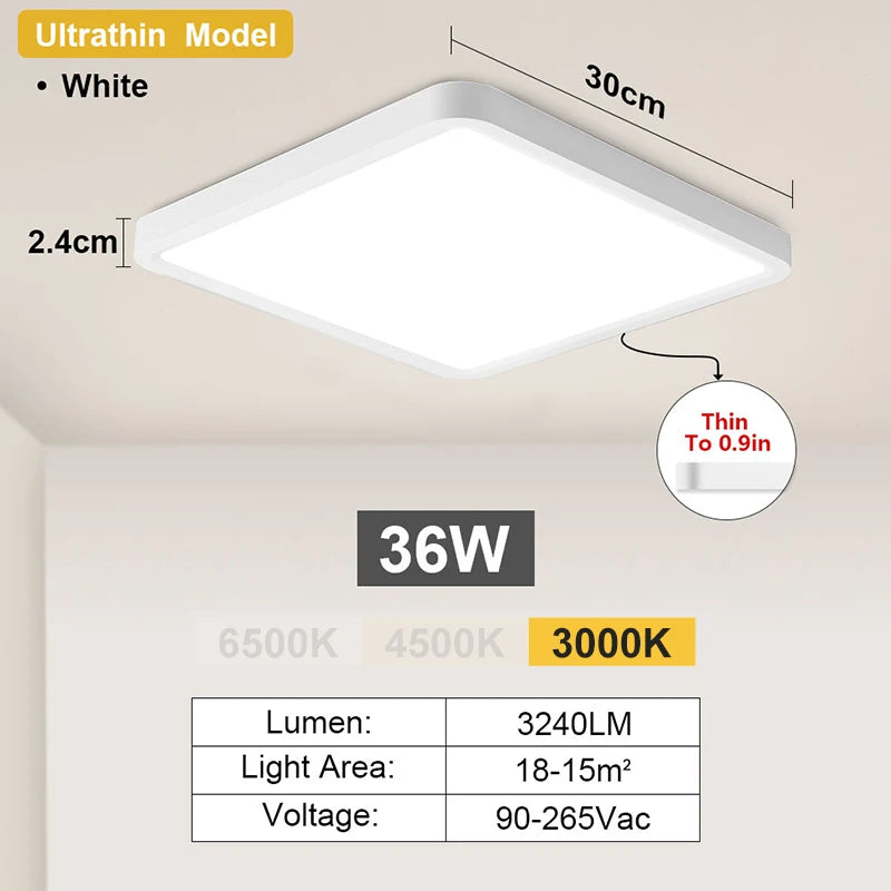 Square Ultrathin LED Ceiling Light 24W 36W – Dimmable Modern