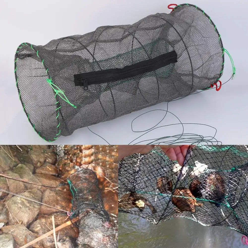 1pcs Telescopic Foldable Steel Wire Nylon Fishing Net Crayfish Crab Trap Shrimp Lobster Cage Collapsible Portable Fold Network Peaceful Pleasures Health and Wellness