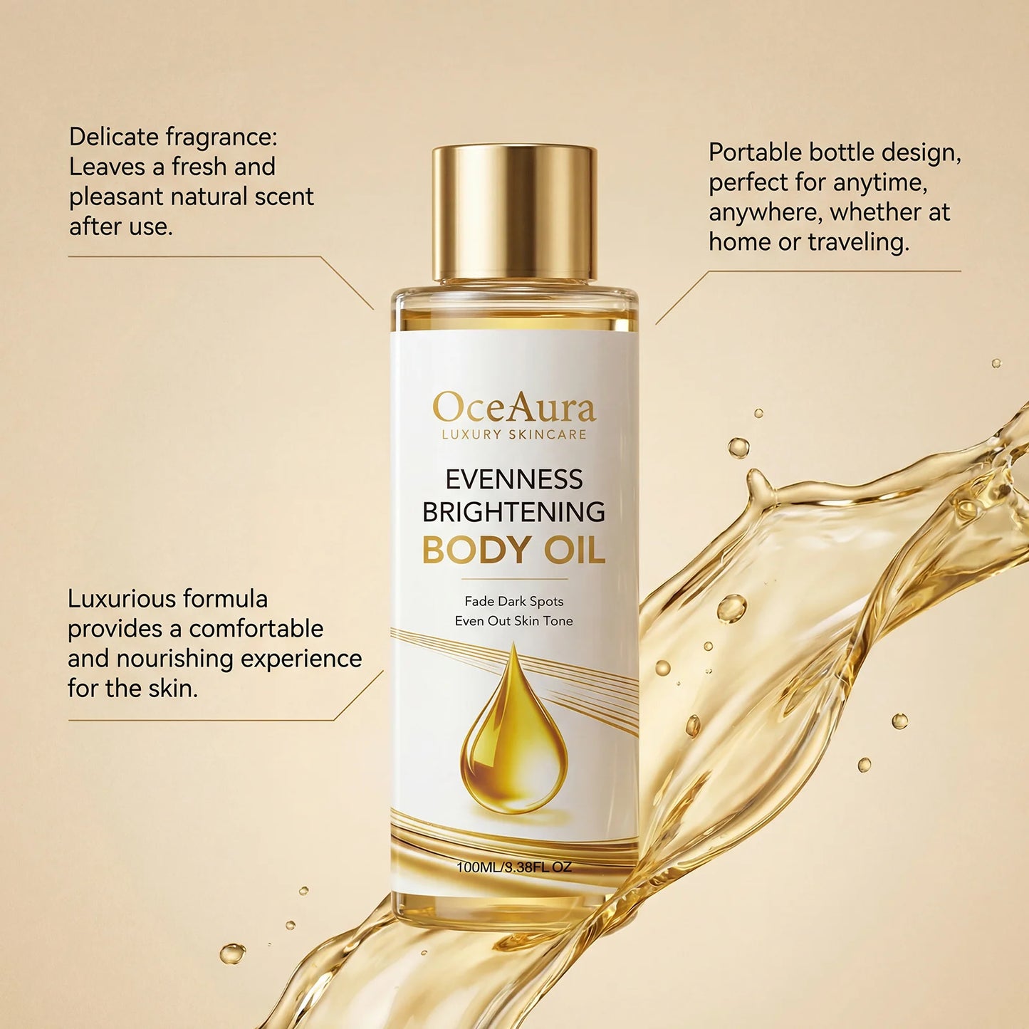 Brightening Body Oil Firming Moisturizing Rejuvenating Smoothing Softening Fade Fine Lines Soothing Repairing Glowing Body Oil Peaceful Pleasures Health and Wellness