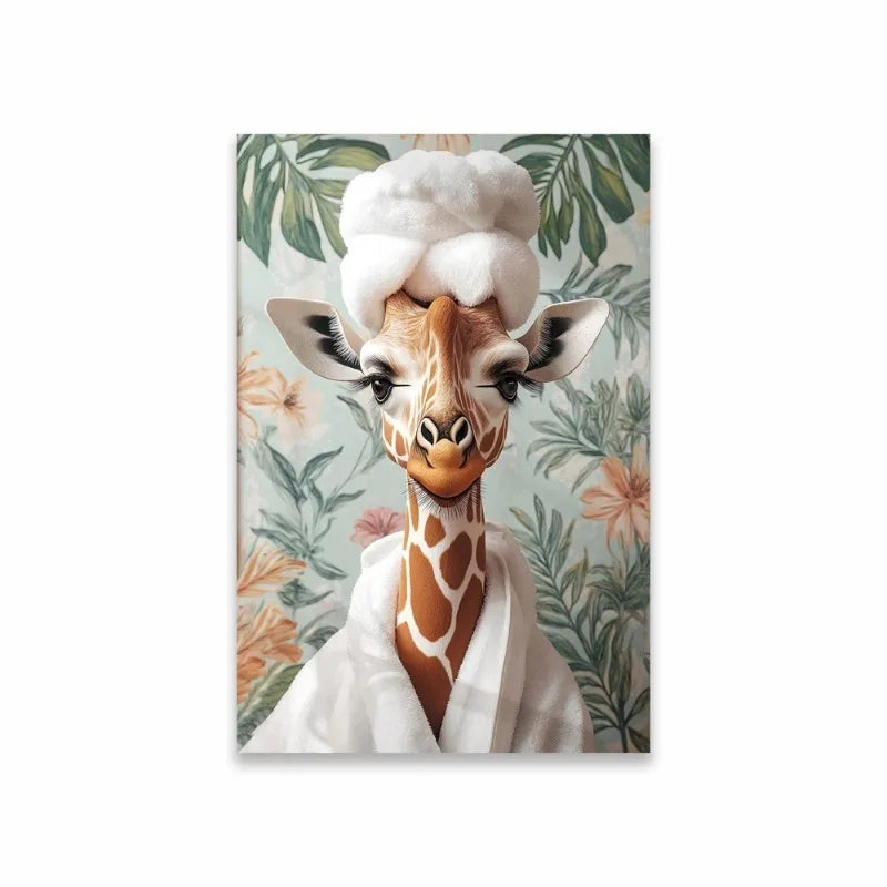 Funny Animal Bathroom Canvas Wall Art | Zebra Giraffe Tiger