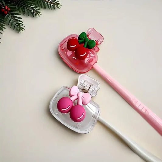 1/2Pcs Cute Cherry Bow Design Toothbrush Storager Toothbrush Head Features Dual Holes For Drainage And Ventilation Peaceful Pleasures Health and Wellness