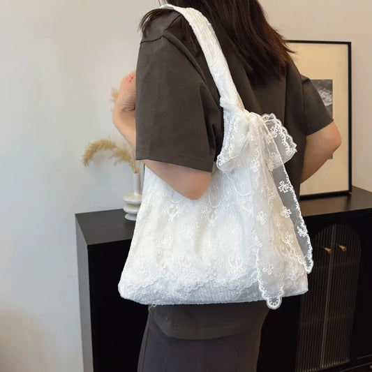 Retro Lace Flower Women's Canvas Shoulder Bag Large Capacity Gentle Ladies Tote Vest Bag Summer Travel Underarm Bag Handbags Peaceful Pleasures Health and Wellness
