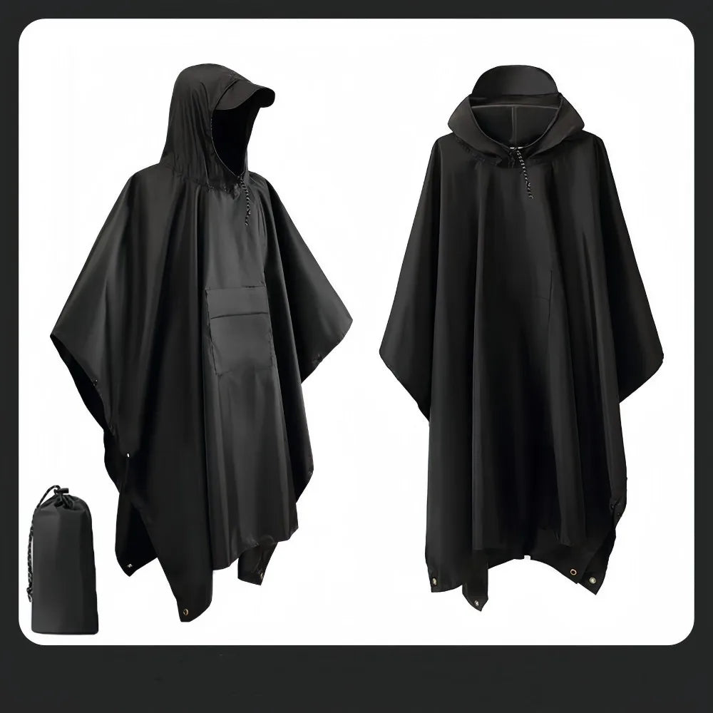 New 3 in 1 Outdoor Raincoat Hooded Sleeve Multifunction Rain Poncho Waterproof Portable Outdoor Rainwear Hiking Travel Peaceful Pleasures Health and Wellness Black-Pocket Style