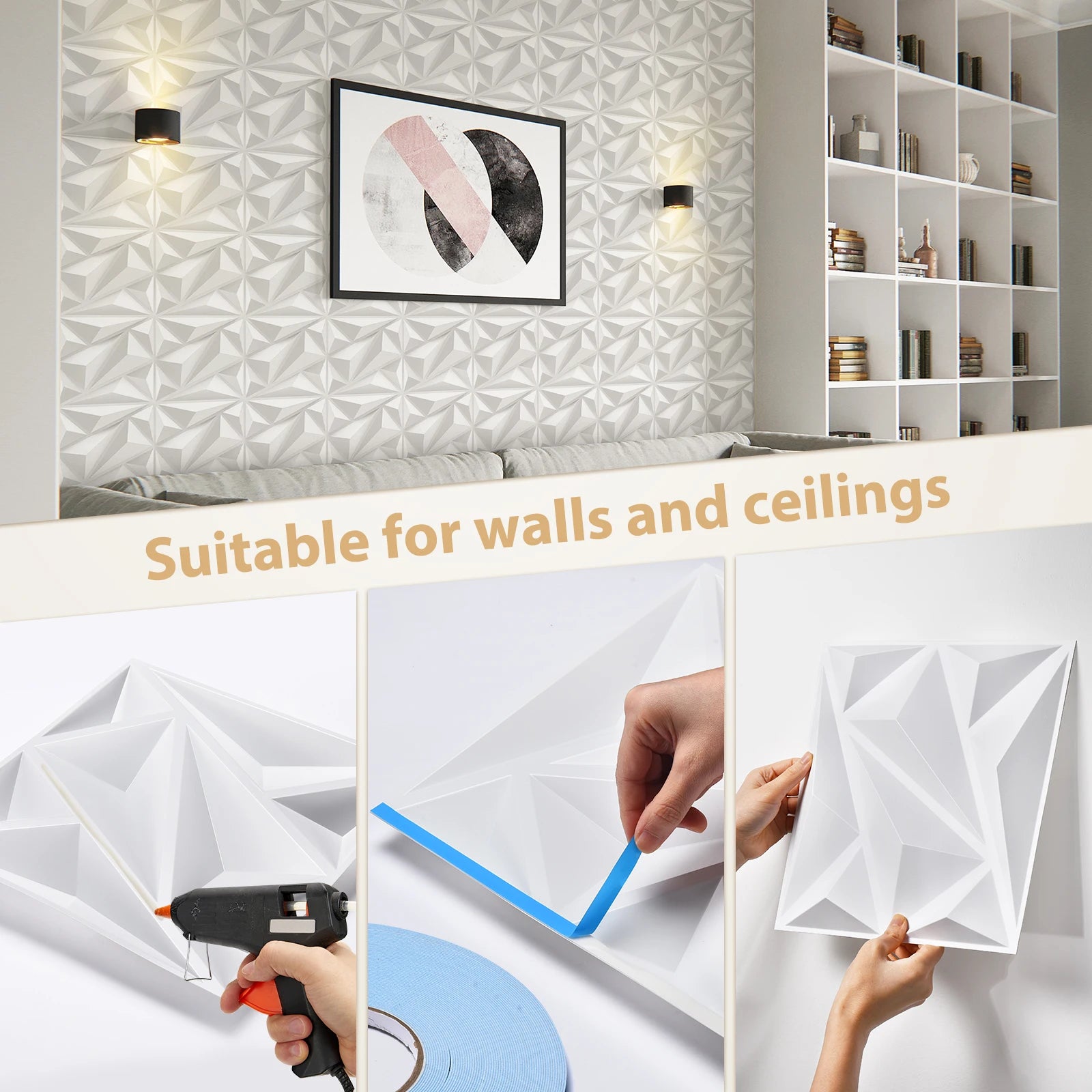 20/30pcs 3D pvc wall panels for indoor wall decoration, for living room hall bedroom hotel office,including tape Peaceful Pleasures Health and Wellness