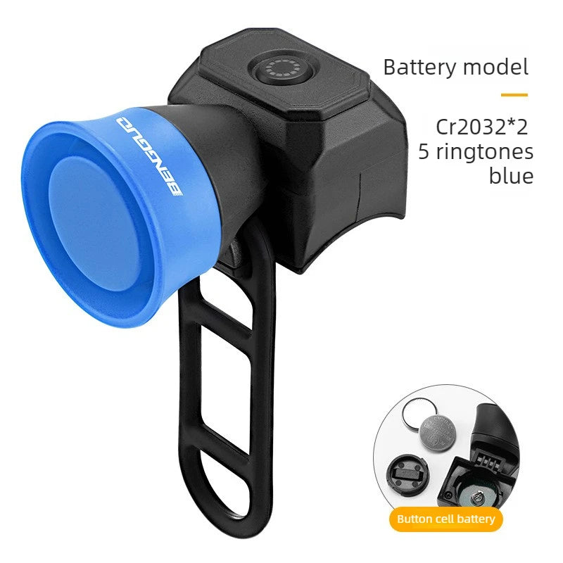 Bicycle Horn Mountain Bike Battery/USB Charging Waterproof Electronic Bike Bell Riding Equipment Children's Scooter Accessories Peaceful Pleasures Health and Wellness Battery-Blue