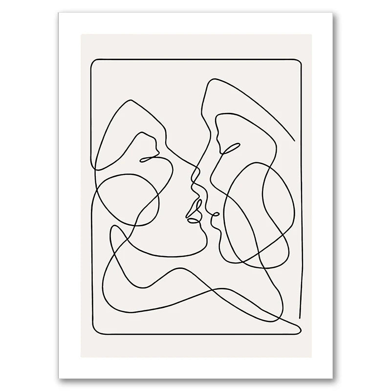 Black & White Couple Kiss Canvas Print | Minimalist Wall Art