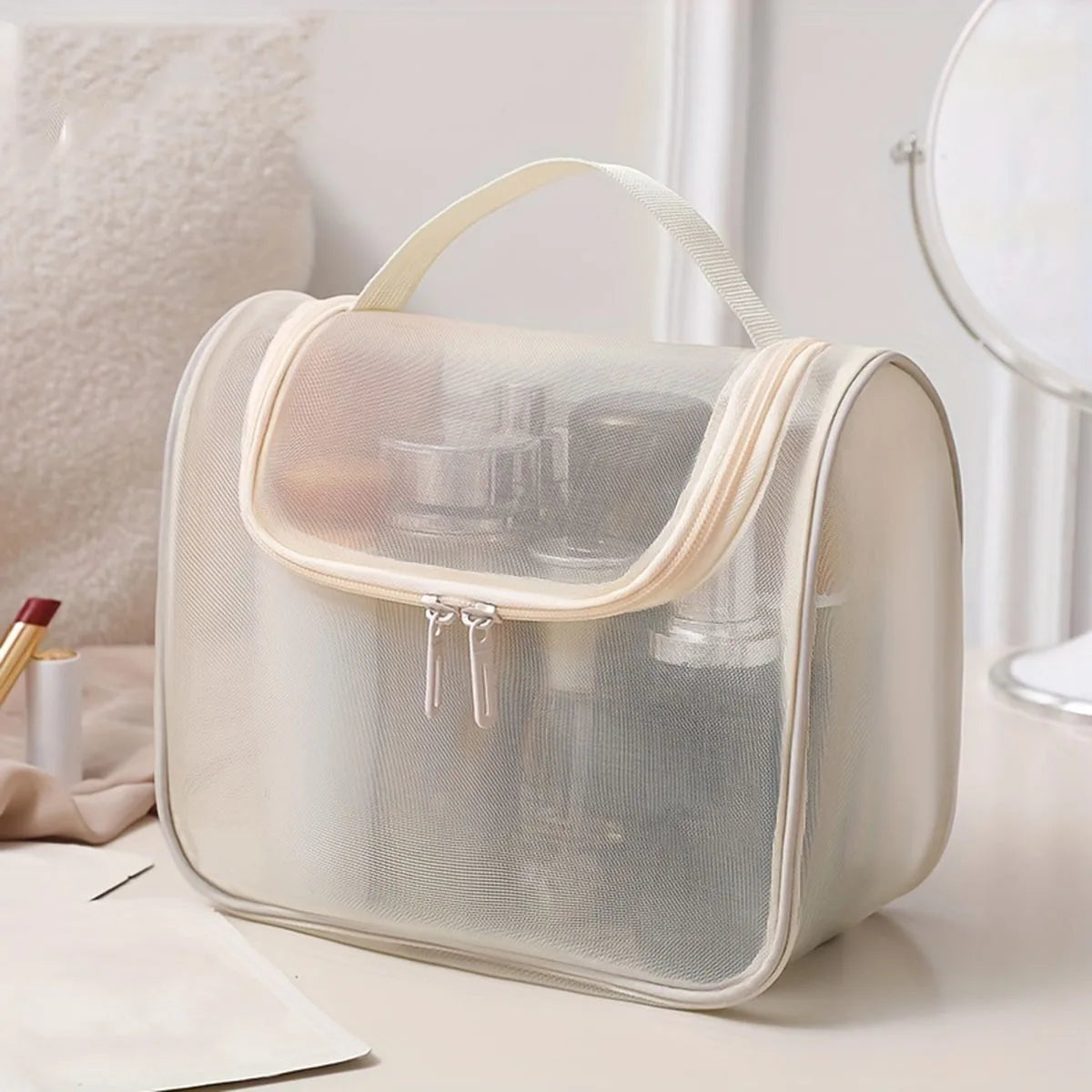 Transparent Mesh Cosmetic Bag – Travel Toiletry Organizer