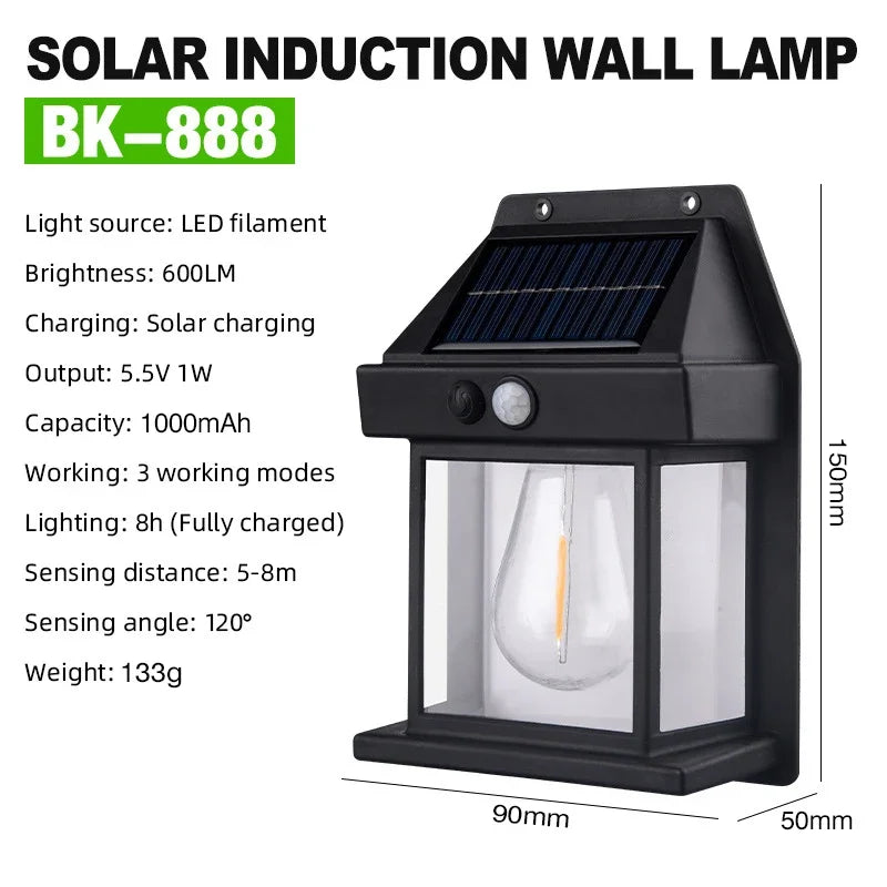 Solar Outdoor Wall Light PIR Sensor | 18650 Battery Night Lamp