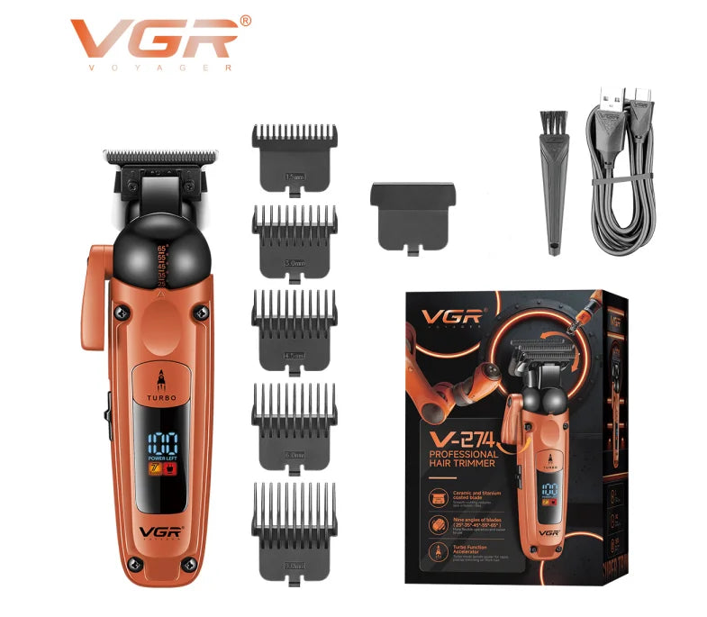 VGR high-end men's household electric hair clipper with intelligent digital display and 7000 RPM new electric push shear V-274 Peaceful Pleasures Health and Wellness USB 1
