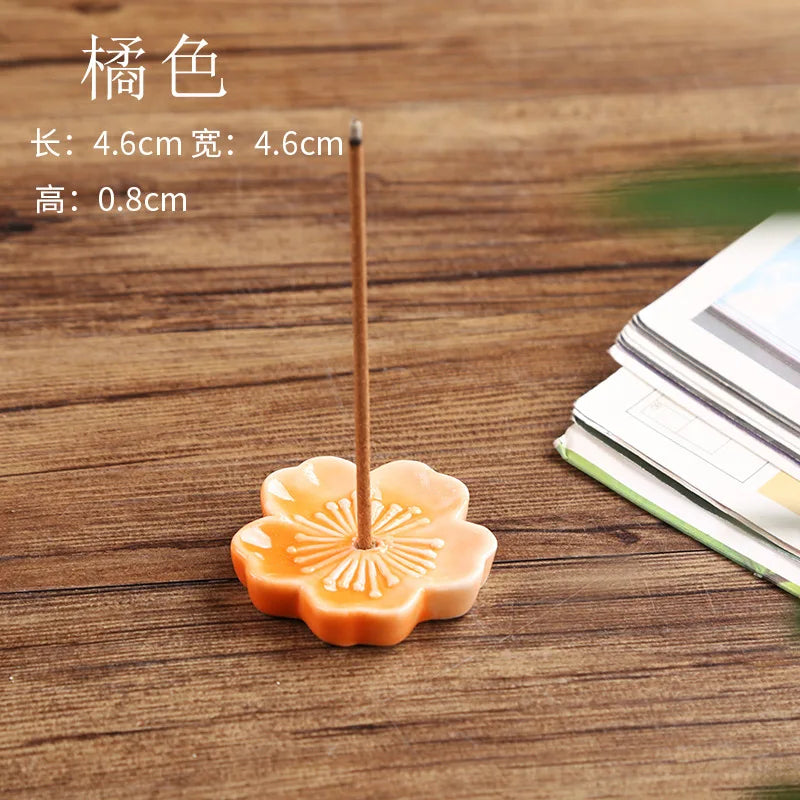 Ceramic Cherry Blossom Incense Holder Wax Melt Burner Holder Aromatherapy Office Teahouse Living Room Ornament Insence Burner Peaceful Pleasures Health and Wellness orange2