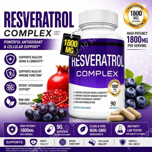 Resveratrol Complex 1800mg | 90 Veg Caps | Antioxidant Support Antioxidant Supplement Peaceful Pleasures Health and Wellness