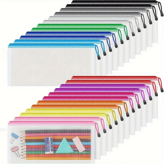 24-Pack Mesh Zipper Pencil Pouches – 12 Colors, Bulk Travel Set Pencil Pouch Set Peaceful Pleasures Health and Wellness