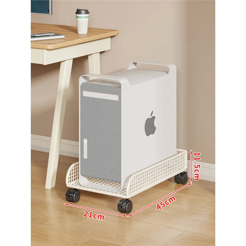 Versatile Sturdy Heavy Duty Mobile Rolling Computer Tower Stand with Wheels Double Layer Shelf for Home Office Desk Peaceful Pleasures Health and Wellness 1 Layer White M