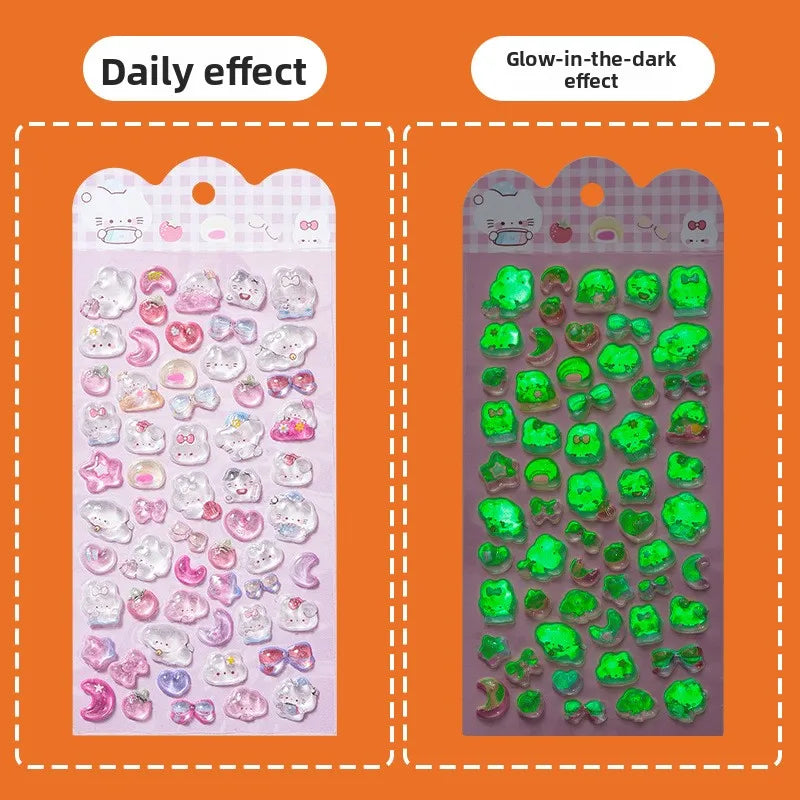 Luminous 3D Embossed Cartoon Stickers | Japanese Kawaii Decals