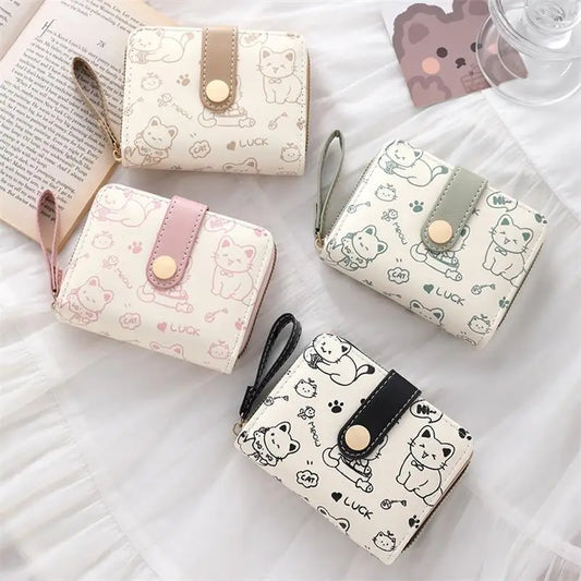 Cute Cat PU Leather Coin Purse & Folding Wallet for Women Folding Coin Purse Oasis Select