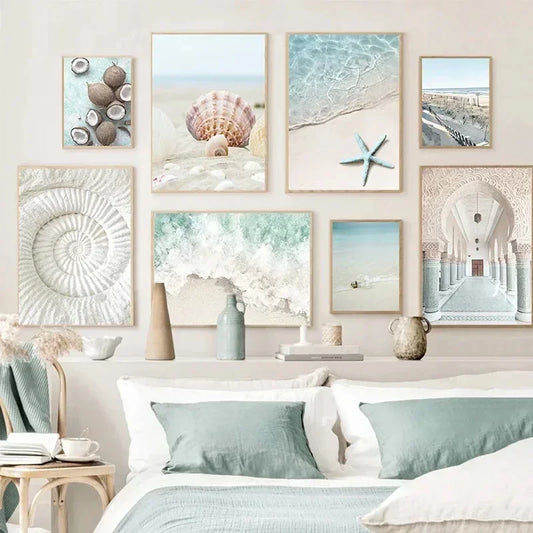 Tropical Ocean Beach Shell Canvas Wall Art | Unframed Print Canvas Wall Art Print Peaceful Pleasures Health and Wellness