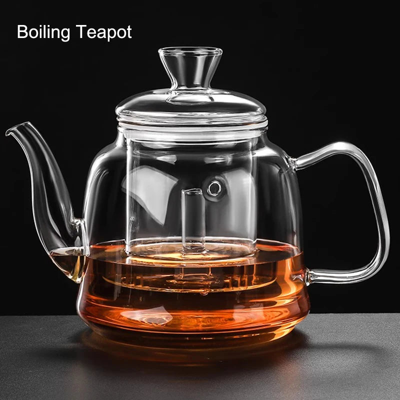 HMLOVE Heat Resistant Glass Teapot Steamed Boiling Kettle Tea Infuser