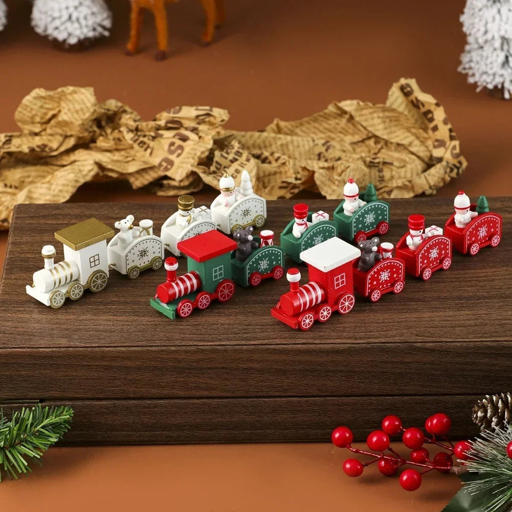 3pc Wooden Christmas Train Decoration – Tabletop Holiday Decor