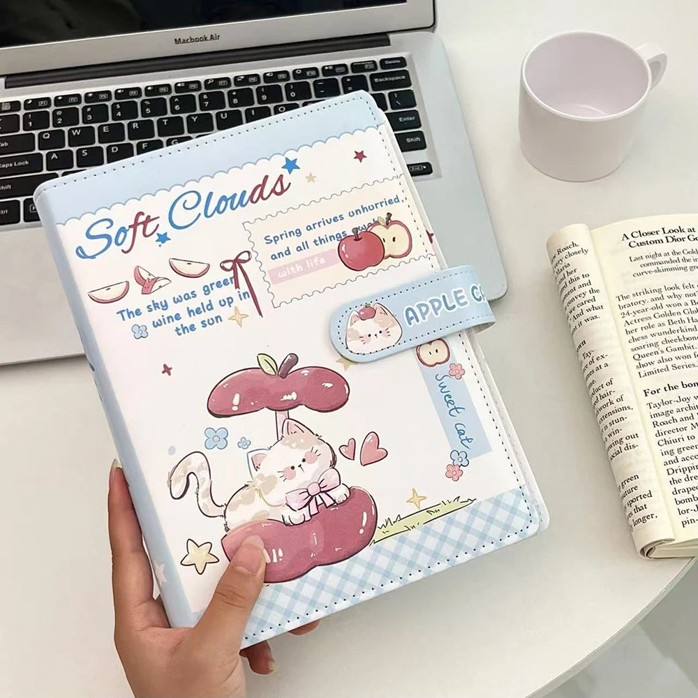 Cute Cat A5 Four Palace Grid Leather Loose Leaf Card Album 3-inch