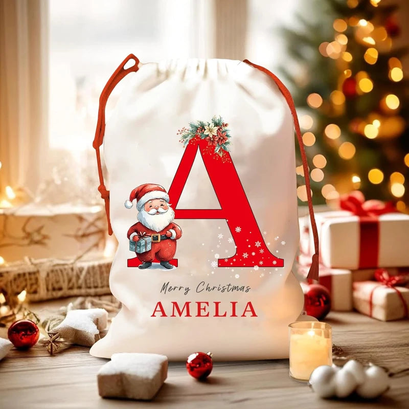 Personalized Santa Sack – Custom Name Christmas Canvas Bag Personalized Gift Bag Peaceful Pleasures Health and Wellness