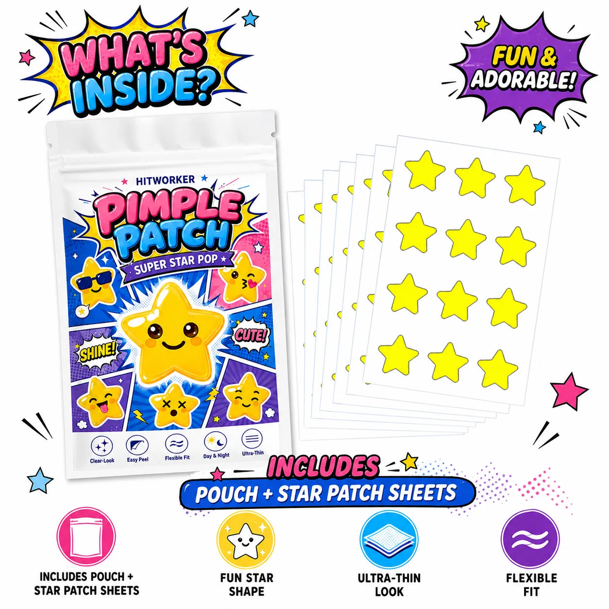 Yellow Star Hydrocolloid Spot Patches – 36/180pcs Cute Cover