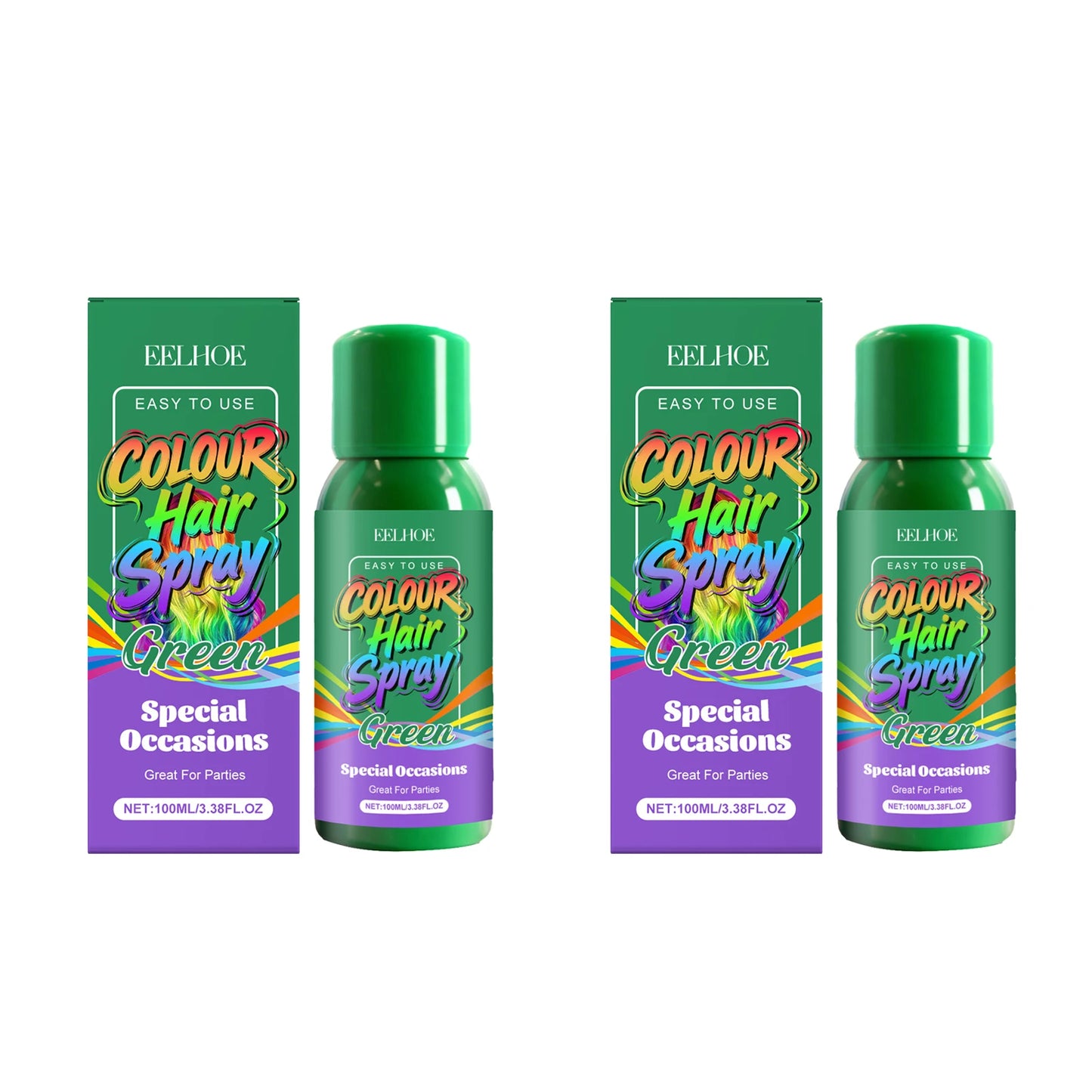 Green Temporary Hair Spray Quickly Create Vibrant Green Hair Color Convenient and Easy to Operate Fashionable Colour Hair Spray Peaceful Pleasures Health and Wellness 2 X 100ml Boxed