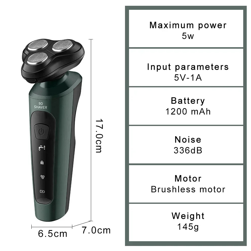 Electric Shaver Waterproof Electric Trimmer Razor Wet And Dry Use Rechargeable Battery Rotary Shavers Machine Shaving For Men Peaceful Pleasures Health and Wellness
