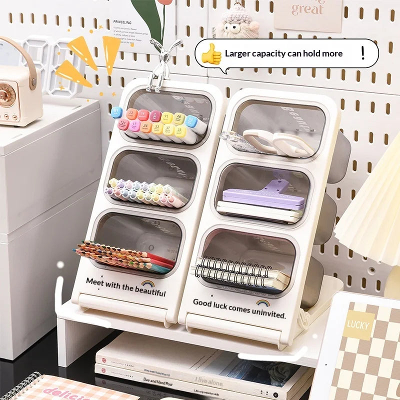 Stylish High Capacity Slant Plug-in Pen Holder Desktop Organizer Multi-layer Student Stationery Storage Box for Office School Peaceful Pleasures Health and Wellness