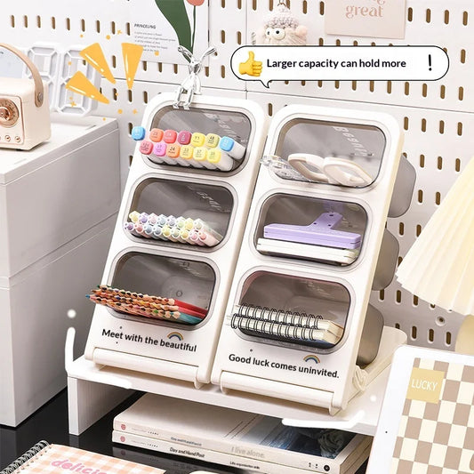 Stylish High Capacity Slant Plug-in Pen Holder Desktop Organizer Multi-layer Student Stationery Storage Box for Office School Peaceful Pleasures Health and Wellness