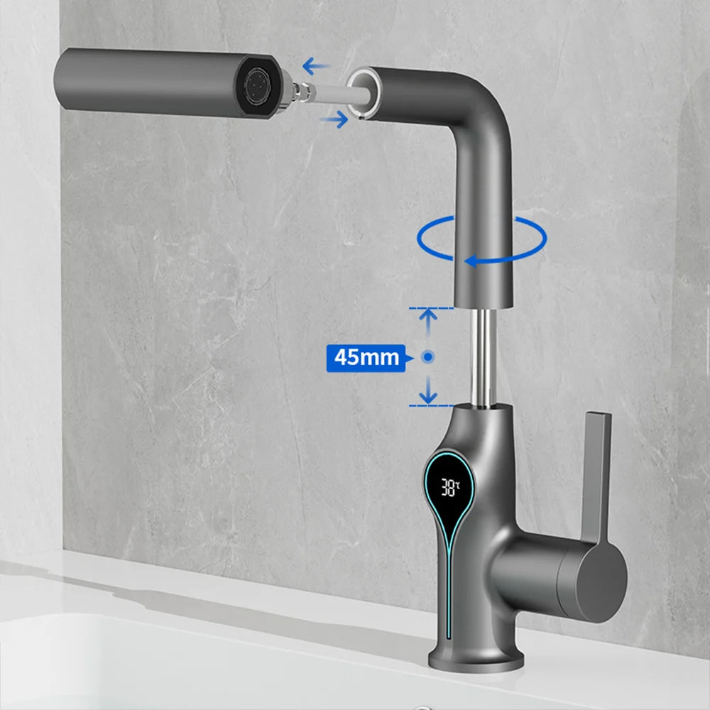 AOGUTU Waterfall Basin Faucet Digital Temp Display Mixer Tap