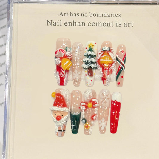 Christmas Press-On Nails | 3D Glitter Santa & Snowflake Set Press-On Nails Peaceful Pleasures Health and Wellness S