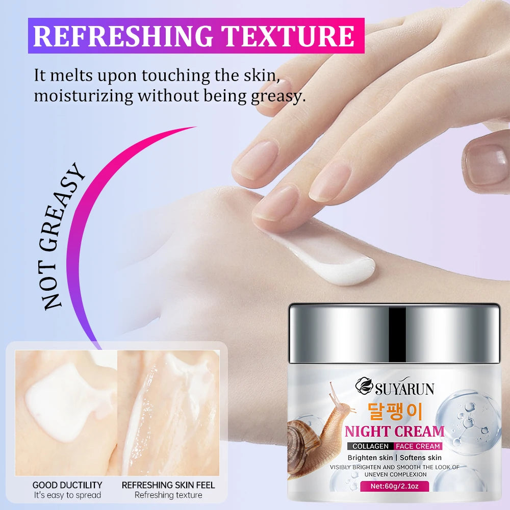 SUYARUN Premium Snail Cream with Collagen & Mineral Oil - Anti-Aging, Moisturizing & Brightening Facial Cream , Day & Night Use. Peaceful Pleasures Health and Wellness