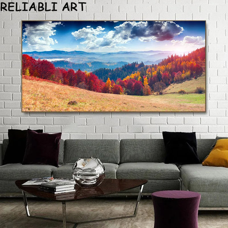 Autumn Tree Mountain Waterfall Landscape Canvas Painting Wall Art Pictures Poster and Prints for Living Room Home Decor No Frame Peaceful Pleasures Health and Wellness x autumn 8285 40x80cm
