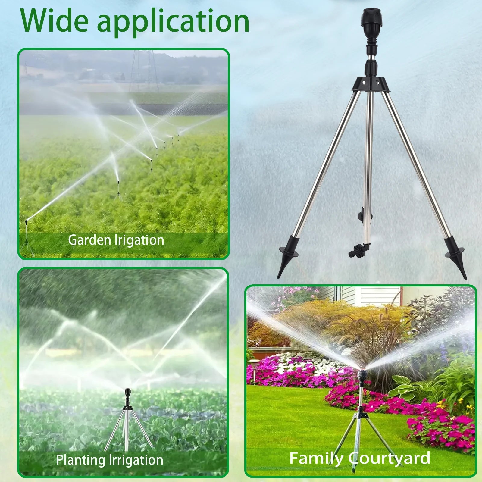 360 Rotary Irrigation Sprinkler Head with Tripod Telescopic Support Automatic Rotating Sprayer Garden Lawn Watering Sprinkler Peaceful Pleasures Health and Wellness