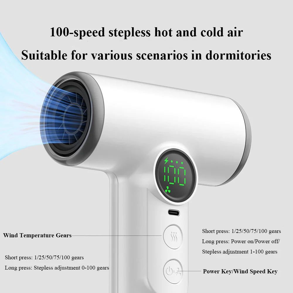 URGGU Cordless Hair Dryer USB Rechargeable 15600mAh Portable