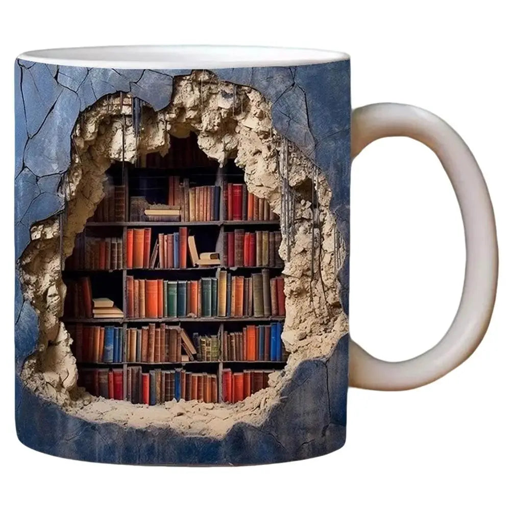3D Bookshelf Mug Coffee Cup With Creative Design Peaceful Pleasures Health and Wellness 301-400ml A