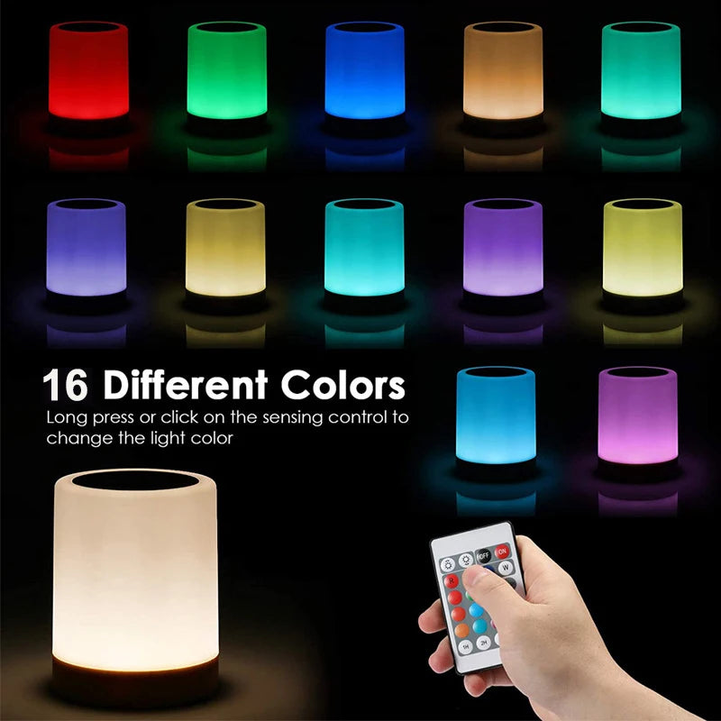 16 Colors Touch Control Bedside Table Lamp RGB USB Rechargeable Night Light Desk Lamp Bedroom Decoration Gift Dining Table Light Peaceful Pleasures Health and Wellness RGB