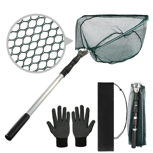 Telescoping Foldable Fishing Landing Net with Glove & Bag Fishing Landing Net Peaceful Pleasures Health and Wellness 130CM