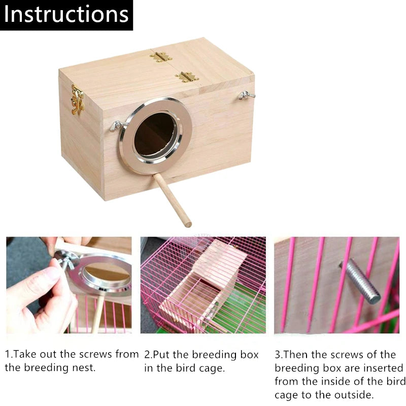 Wood Bird Nesting Box for Parakeets, Budgies & Lovebirds