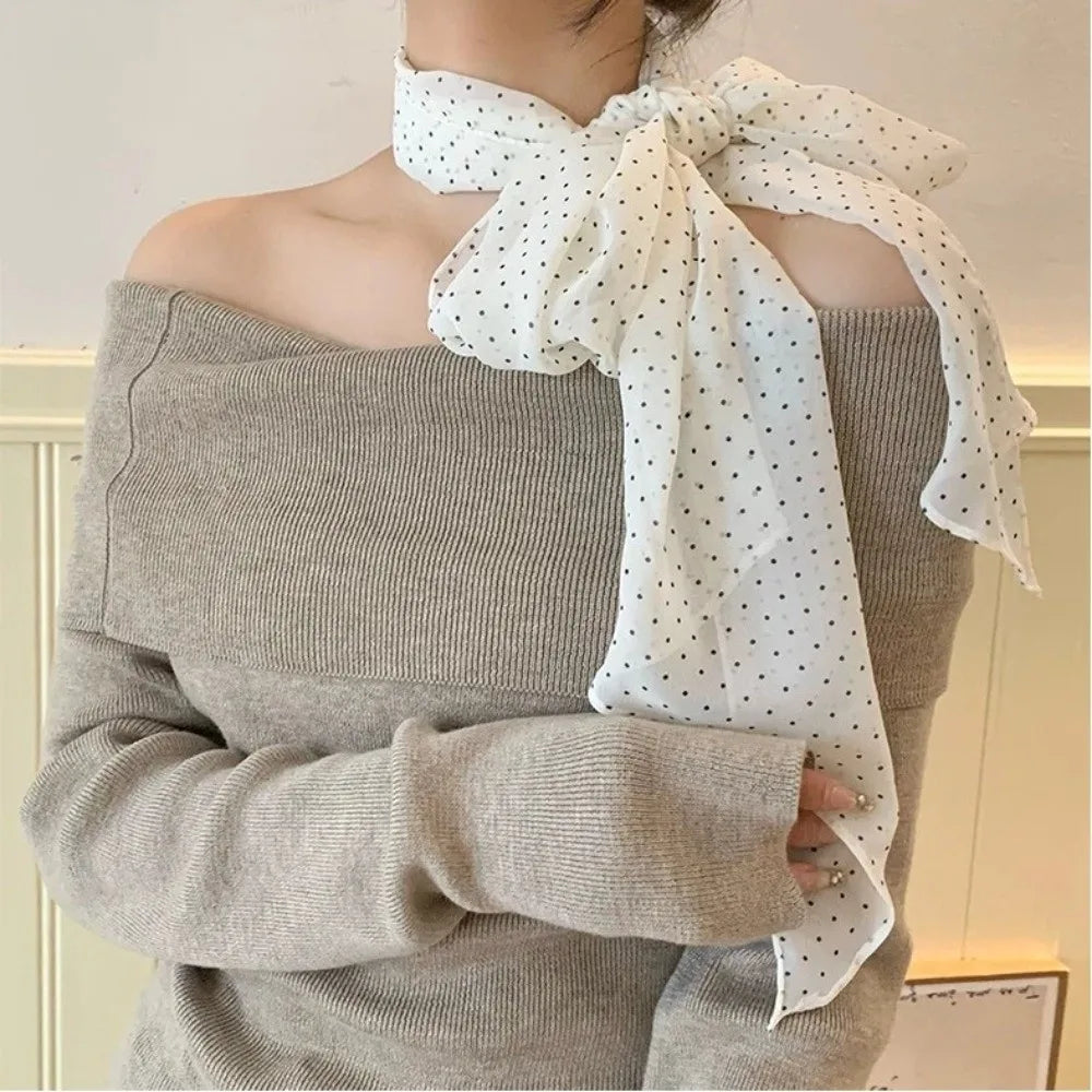Women's Polka Dot Chiffon Scarf – Lightweight Long Headband