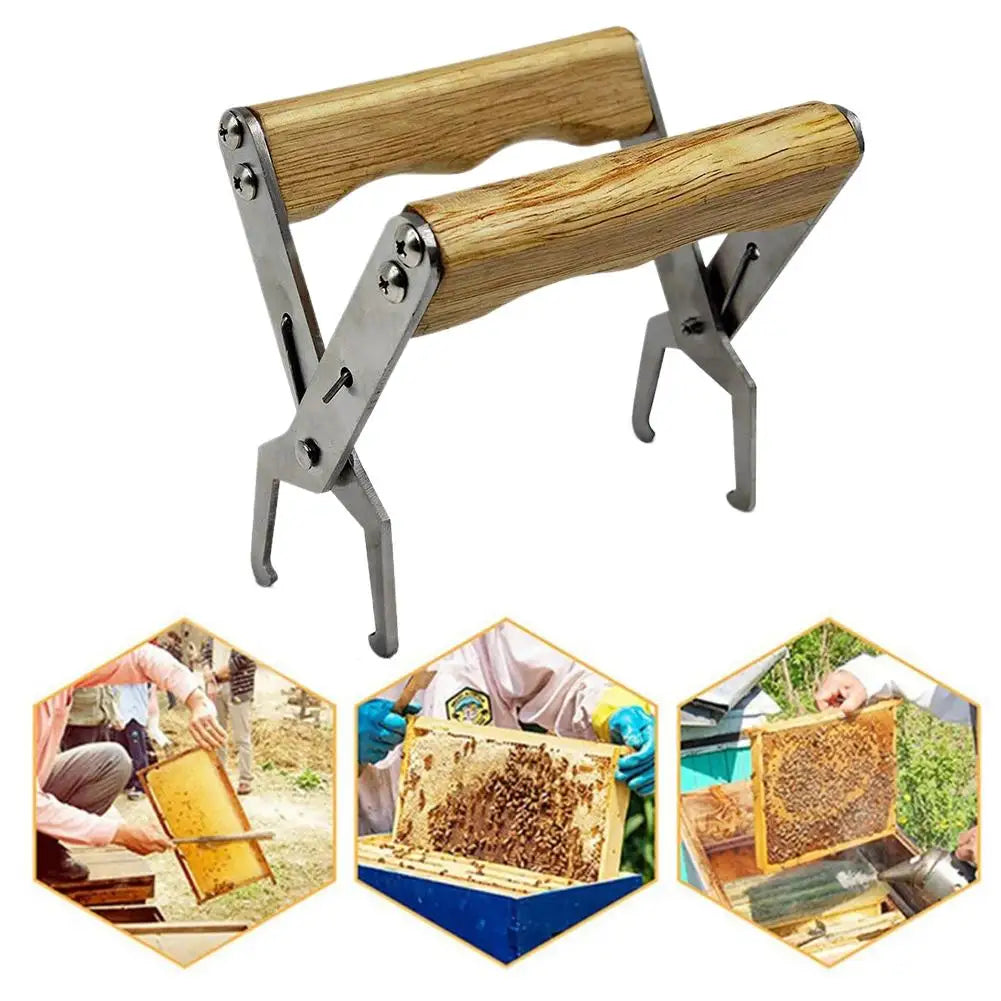Honeycomb Extraction Beekeeping Spleen Clip High Quality Rugged Beekeeping Tools Stainless Steel Wooden Handle Nest Frame Clip Peaceful Pleasures Health and Wellness