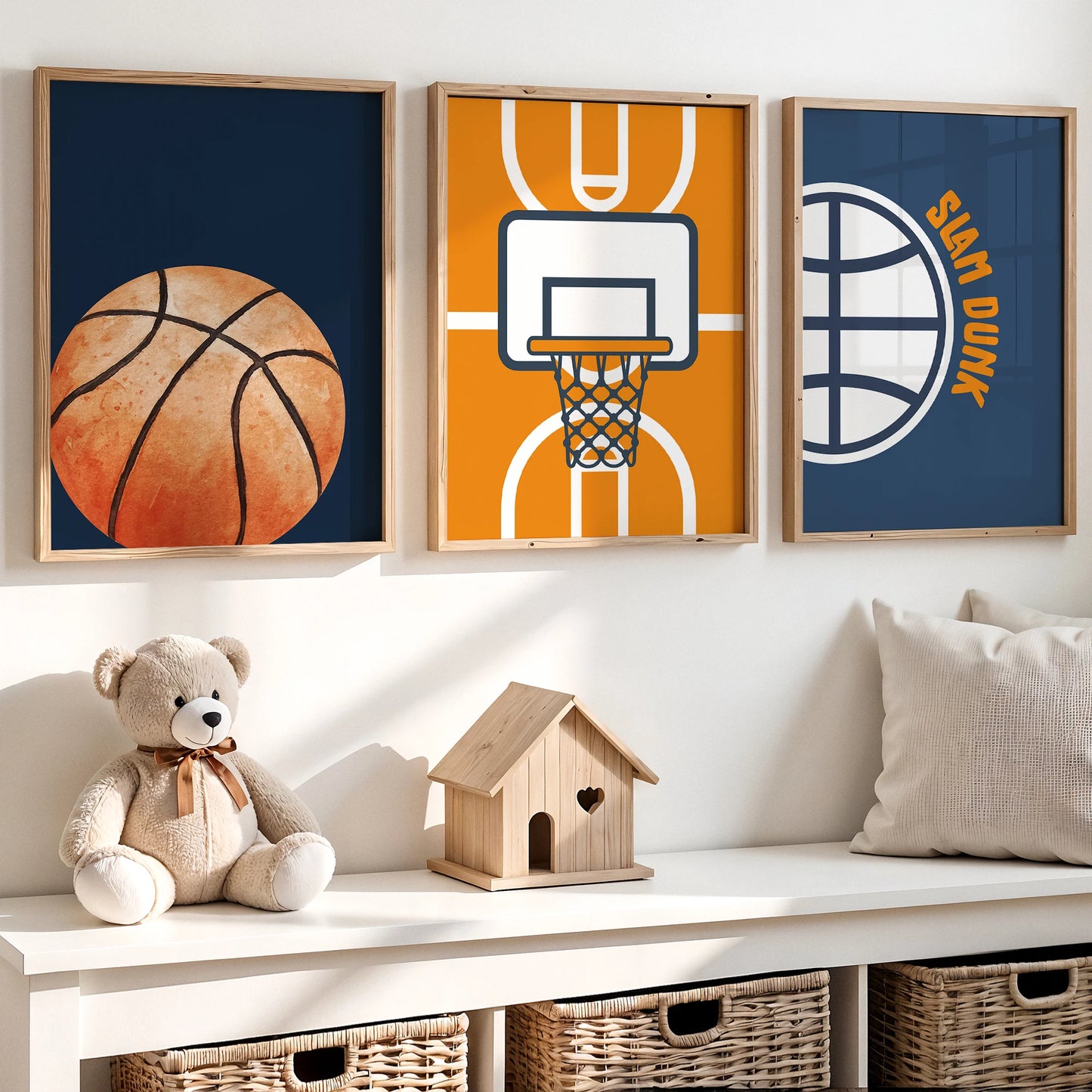 Cartoon Basketball Court Canvas Wall Art | Kids Room Decor